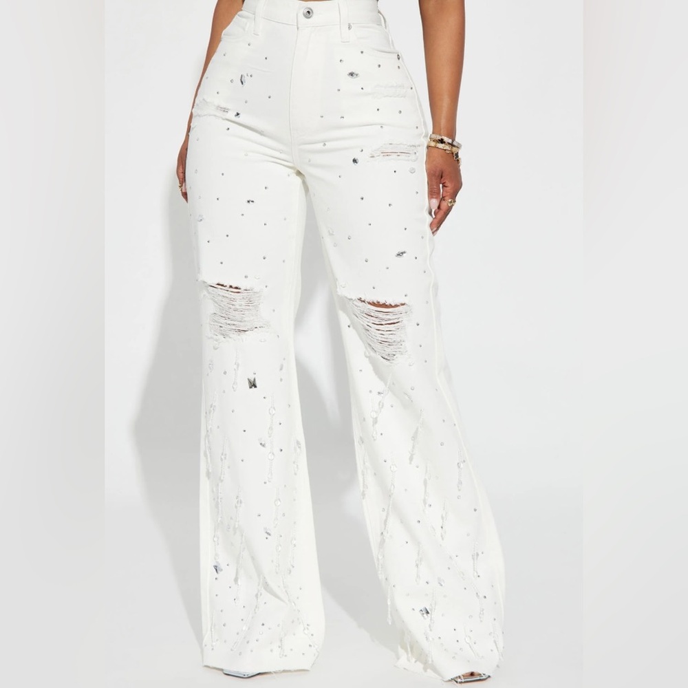 Embellished Non Stretch Wide Leg Jean